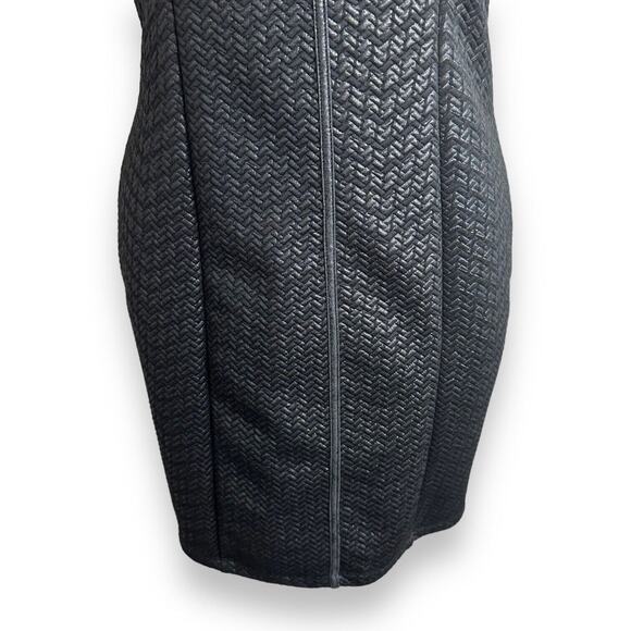MONTEAU Dress Sz L Black Bodycon Sheath Textured Basketweave Chevron Mini LBD - Picture 6 of 12